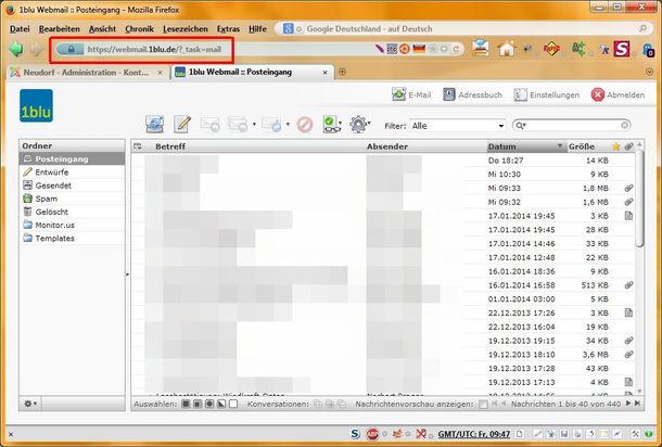 Webmailer bei 1blu