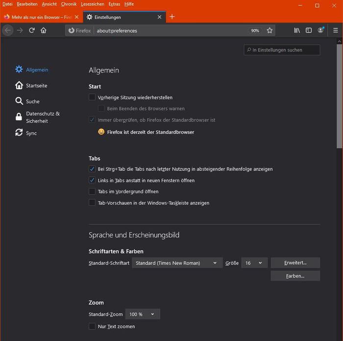 Firefox: Einstellungen