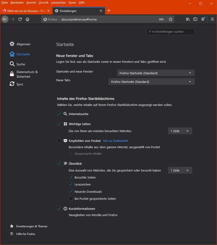 Firefox: Einstellungen