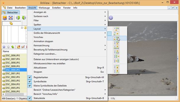 XnView im Leuchttischlayout