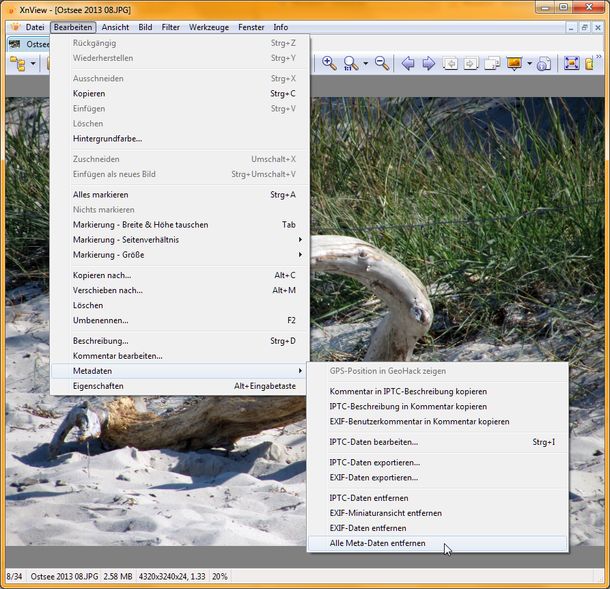 XnView Metadaten löschen