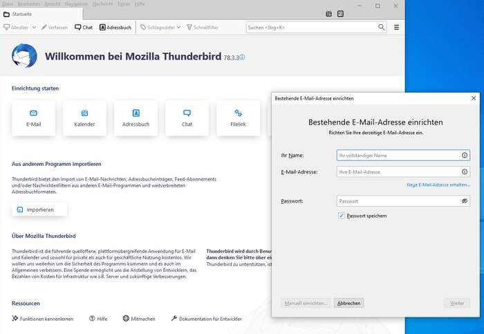 Thunderbird: Erster Start