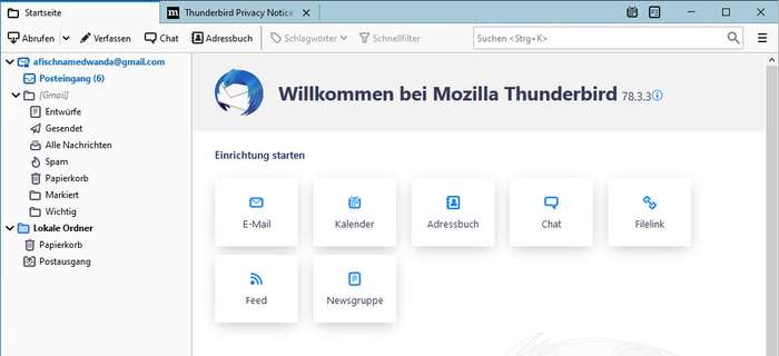 Thunderbird: Google-Mail-Konto eingerichtet