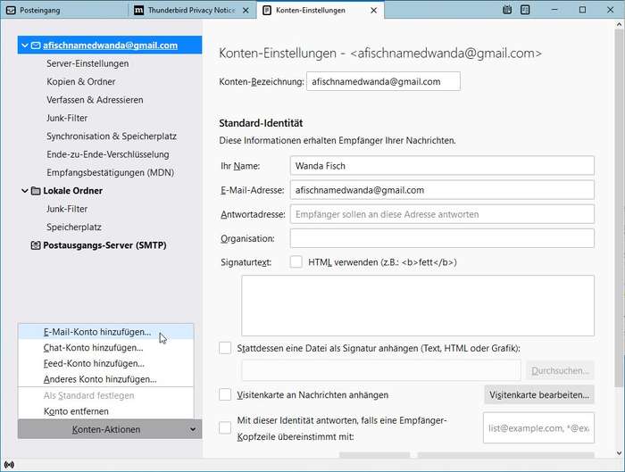 Thunderbird: Konten-Einstellungen