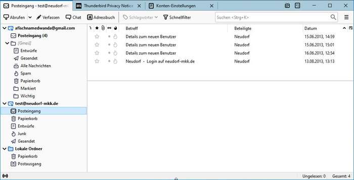 Thunderbird mit zwei E-Mail-Konten