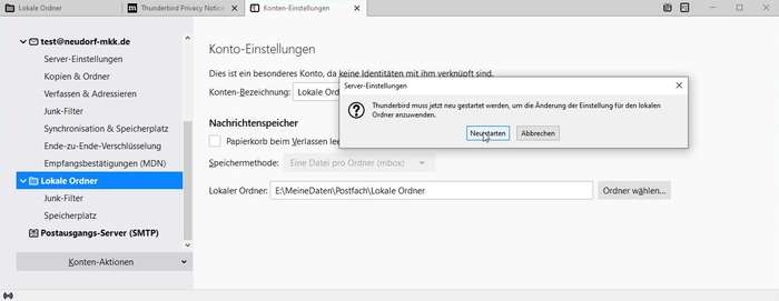 Thunderbird: Lokale Ordner - Speicherort