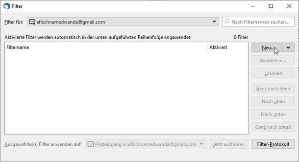 Thunderbird: Filterregel anlegen