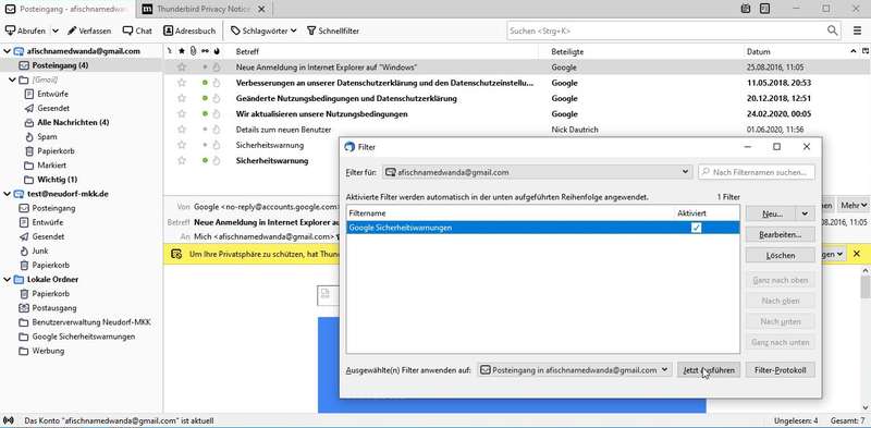 Thunderbird: Filterregel anlegen