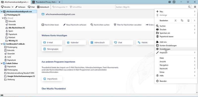 Thunderbird: Zu den Programm-Einstellungen