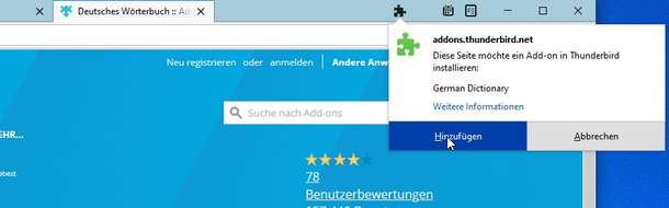 Thunderbird Add-Ons: Deutsches Wörterbuch herunterladen