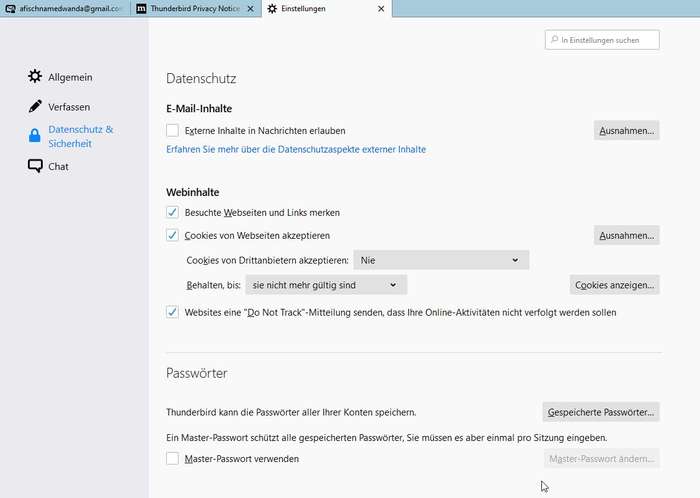 Thunderbird: Datenschutz & Sicherheit