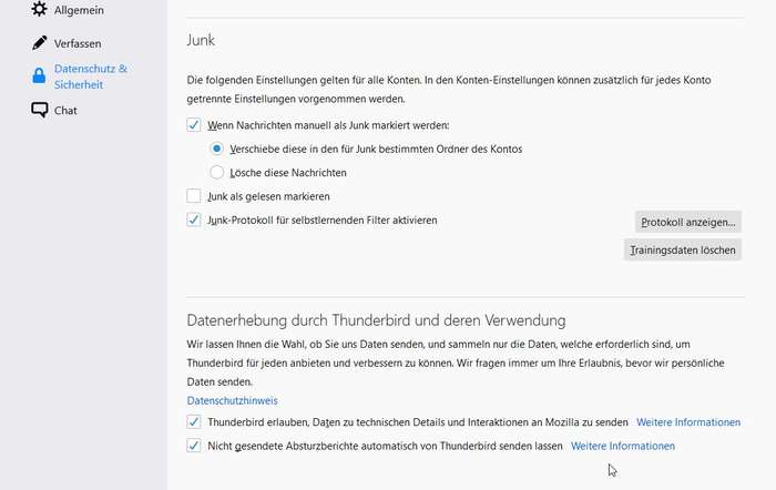 Thunderbird: Datenschutz & Sicherheit