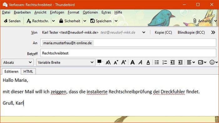 Thunderbird: Mail erstellen mit Rechtschreibprüfung