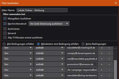 Thunderbird: Filterregel