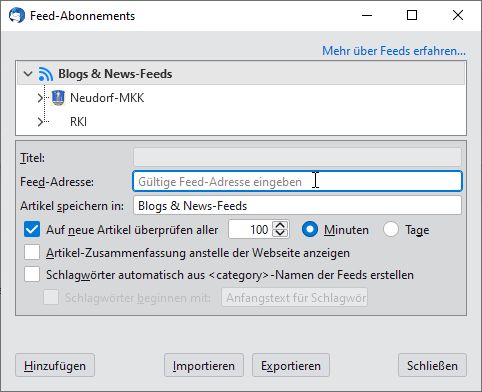 RSS-Feed konfigurieren