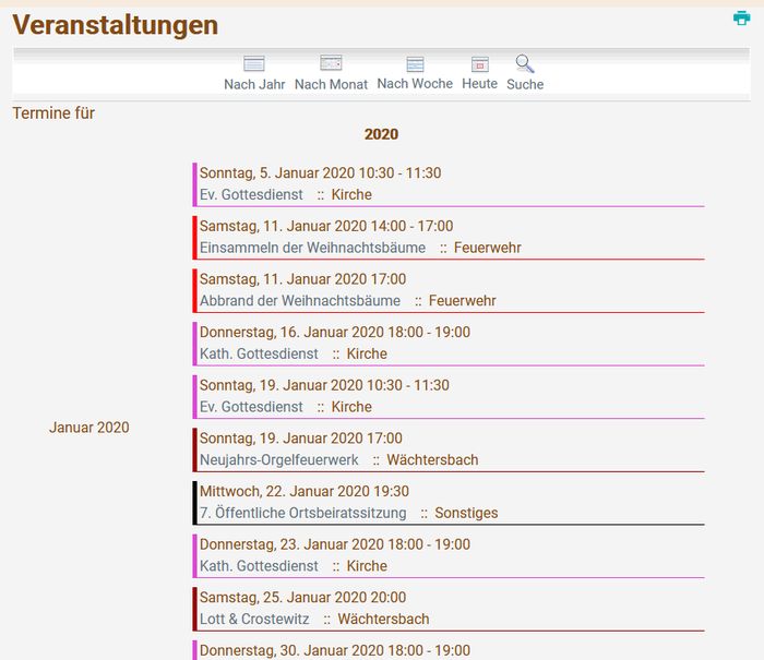 Veranstaltungskalender - Jahresansicht