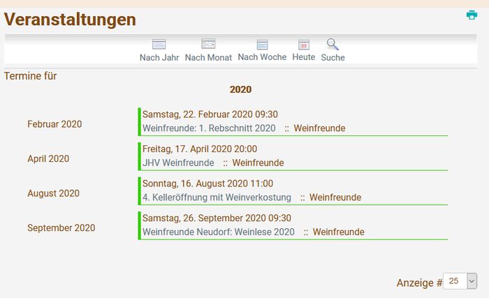 Veranstaltungskalender: Jahresansicht für Kategorie Weinfreunde