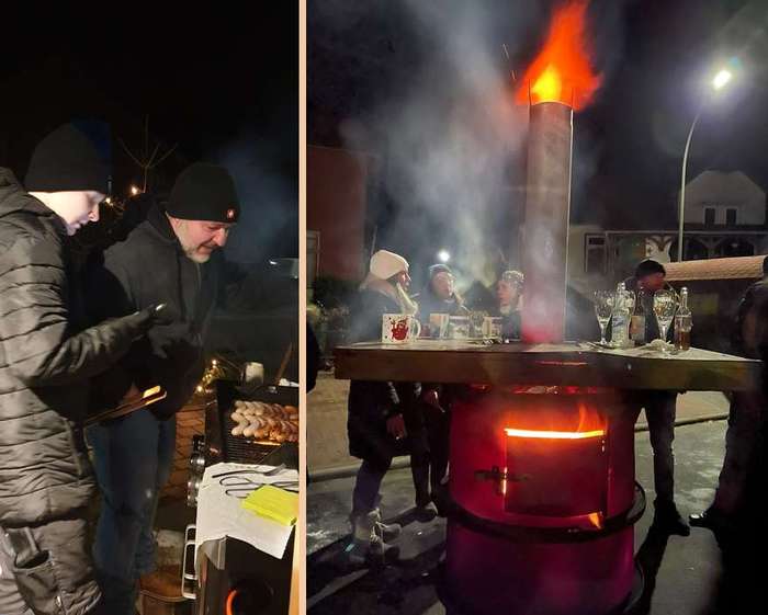 Am Grill  /  Besucher an einem Feuertopf