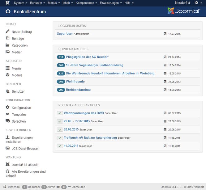 Administrationsoberfläche von Joomla! 3