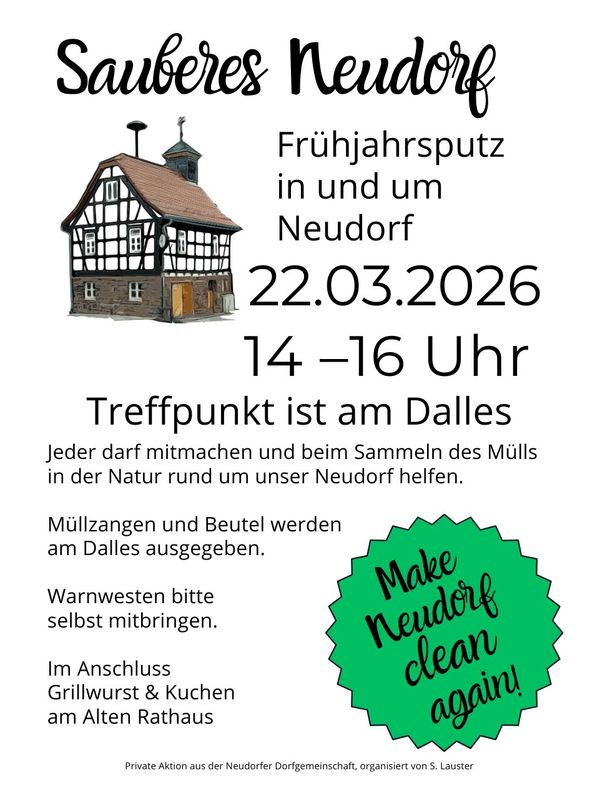 Frühjahrsputz für Neudorf am 22.03.2026 Frühjahrsputz für Neudorf am 22.03.2026