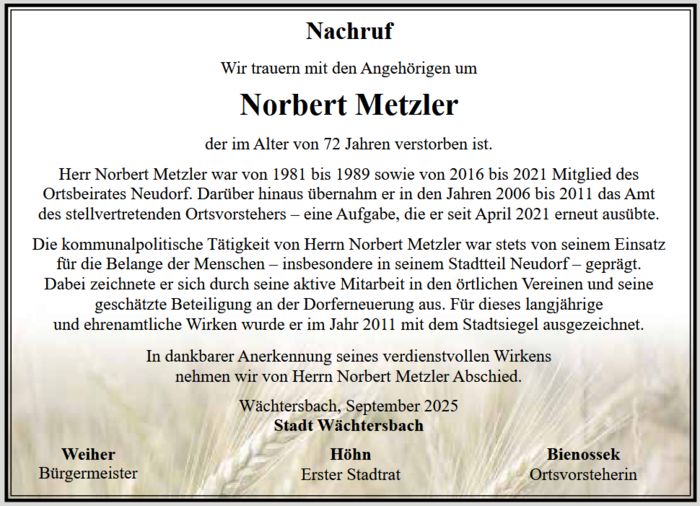 Traueranzeige Norbert Metzler Traueranzeige Norbert Metzler