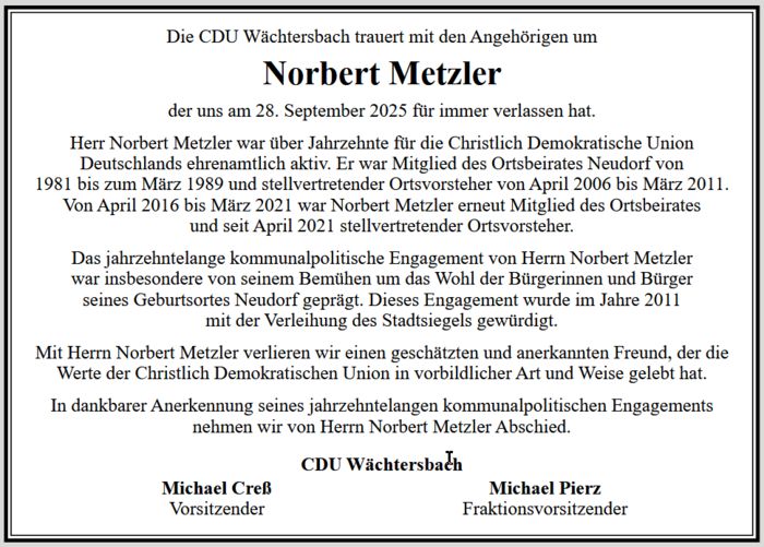 Traueranzeige Norbert Metzler Traueranzeige Norbert Metzler