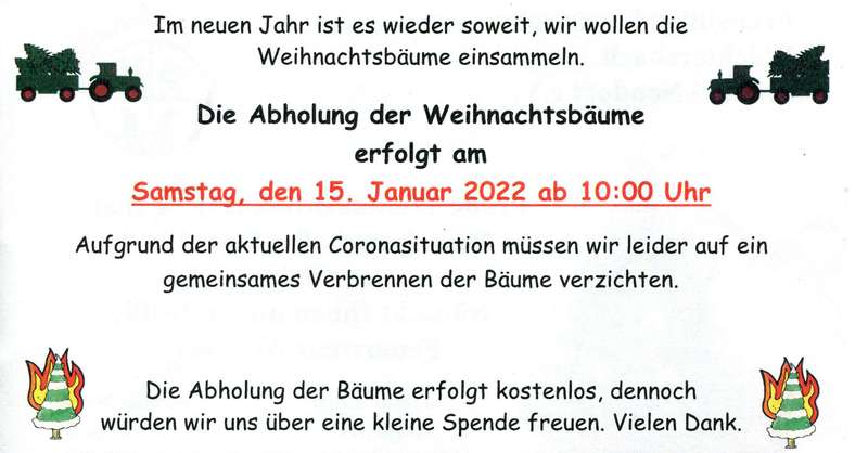 Abholung der Weihnachtsbäume am 15.01.2022