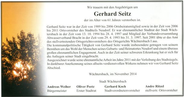 Gerhard Seitz Traueranzeige Ortsbeirat