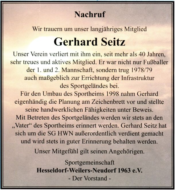 Gerhard Seitz Traueranzeige SG HWN
